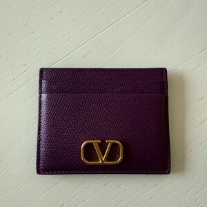Valentino Deep Purple Card Holder with Gold Accent